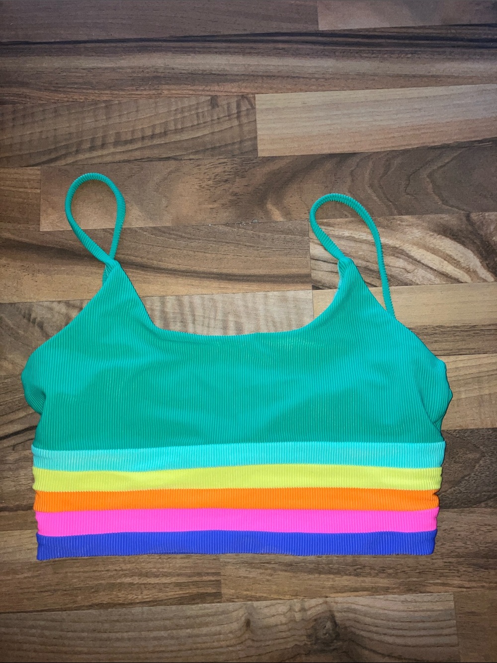Beach Riot women’s bralette green rainbow bikini top Sz M